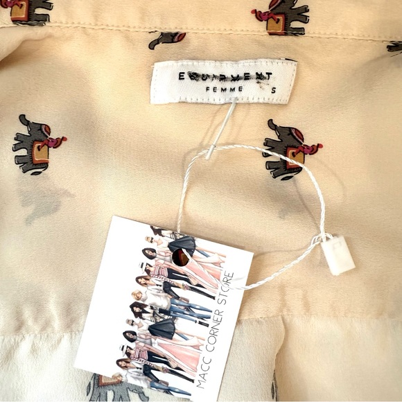 EQUIPMENT Silk Blouse Elephant India Novelty SMALL Beige - Picture 4 of 16